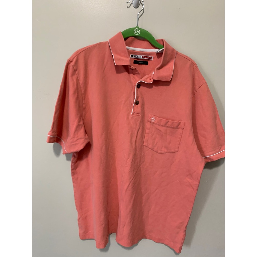 Grand Slam Mens Stretch Polo Shirt Coral Pink Short Sleeve Pocket Size Large